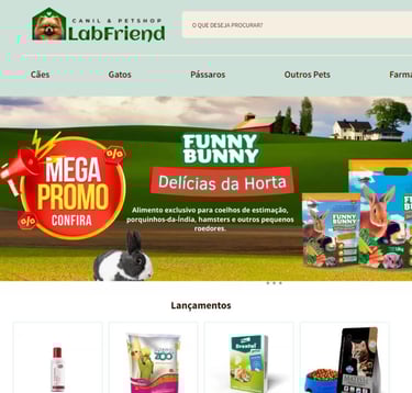 a website page with a rabbit and a dog
