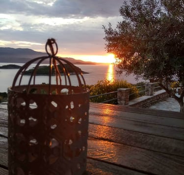 sunset from the tavern of John's Guesthouse in Ksamil