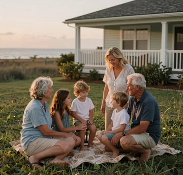 Retired couple with family enjoying financial confidence and retirement planning