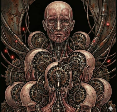 a man with a large head of hair and a clock on his face