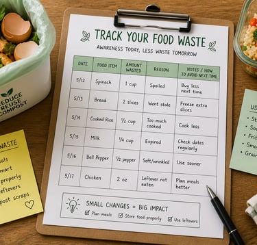 A page showing how you can track your food waste and save you money.
