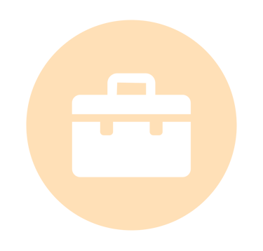 Black briefcase icon on a round beige background, symbolizing business professional career services.