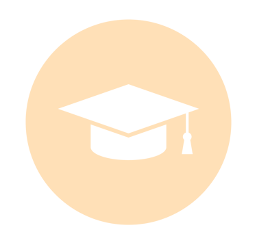 Black graduation cap icon with tassel on a beige circular background for education and academic success.