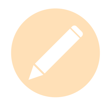 Black pencil edit icon silhouette on a beige circular background for interface design.