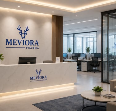 <img src="contact-office.jpg" alt="Modern Meviora Pharma office reception and customer support area"