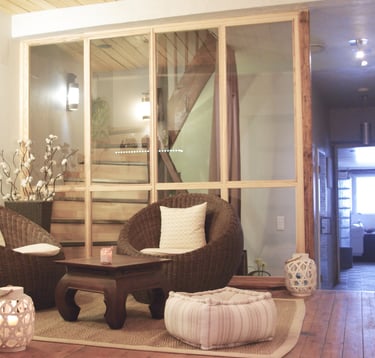 a warm relaxation area to take a cup of tea