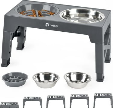 Petace Comedero Perro Elevado de 5 Alturas Ajustables para Perros Pequeños, Medianos y Grandes