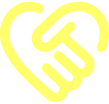 Icône poignée de main jaune évoquant un service humain et réactif pour professionnels.