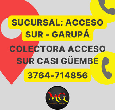 address and telephone number of one of the furniture store's branches acceso sur casi güembé