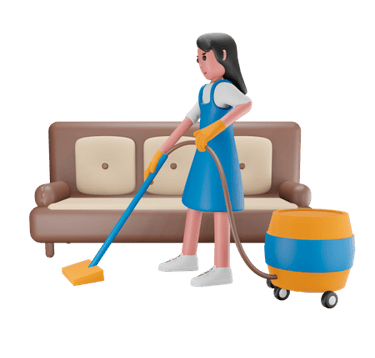 a woman cleaning a couch with a vacuum