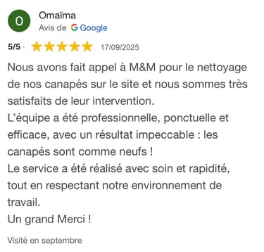 Avis google 5 étoiles clients m&m services pro nettoyage et vitres rouen