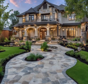 green flower garden viewing sea under white and blue skies