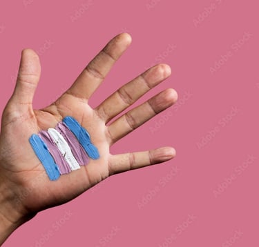 Trans person in mirror with pride flag, showing gender diversity and strength