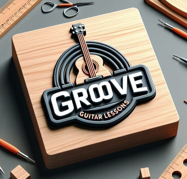 blue groove acoustic guitar logo on block of wood