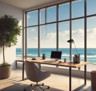 a desk with a laptop and a laptop computer