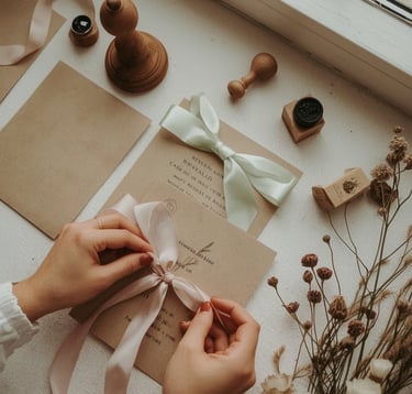 Atelier DIY papeterie mariage avec tampons et rubans