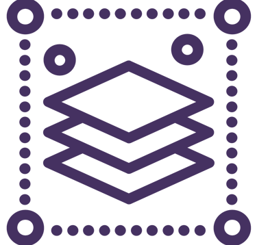 Ícone geométrico representando camadas de design e arquitetura.