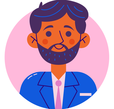 Ilustración de un hombre con barba que lleva un traje azul y una corbata rosa. @Freepik.