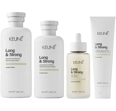 Strengthen and protect your hair with Keune Long & Strong haircare, available at BB Hair Art Salon.