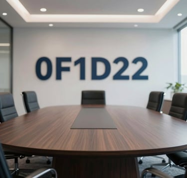 A high-end, professional office interior showing a large, empty circular conference table made of dark wood, symbolizing nonpartisan collaboration and systemic focus. Analytical and clean aesthetic using #0F1D2C.