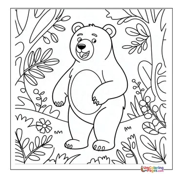 Bear coloring page for kids printable wild animal worksheet