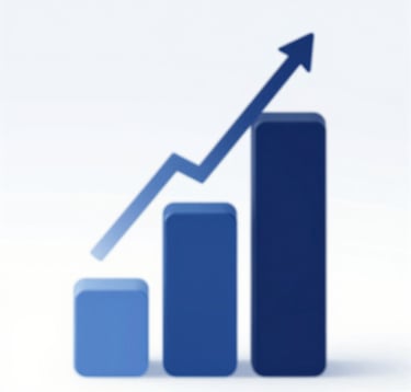 An elegant, abstract composition illustrating growth and success, featuring 3D rising bars against a clean background. The bars are styled in the brand's palette of #0A1128 and #4A6F8A, reflecting a professional and results-driven financial environment.