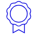 A blue outline icon of a quality award ribbon and badge for business excellence.