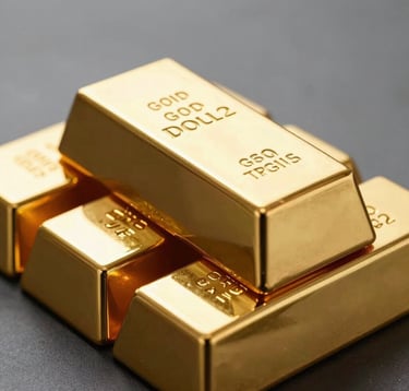 Macro photography of polished gold bars stacked in a neat, professional arrangement. The lighting creates a luxurious shimmer against a soft grey and deep charcoal background, conveying financial strength and absolute trust.