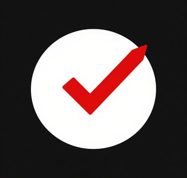 red verified checkmark icon in a circle on a black background for account validation.