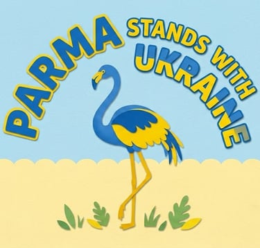 flamingo in the ukrainian flag colors