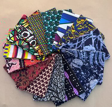 A rosette of Noseknot handkerchiefs showing a range of colours and patterns