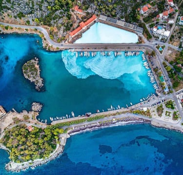 Methana port and volcanic waters overview