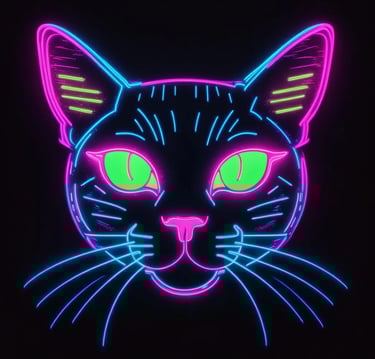 neon cat sign with glowing eyes and glowing eyes