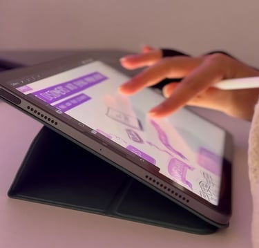 Closeup of iPad, live illustration