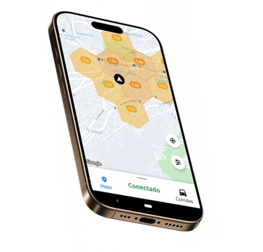 Tela do app APKTEM mostrando mapa de mobilidade urbana e corridas.