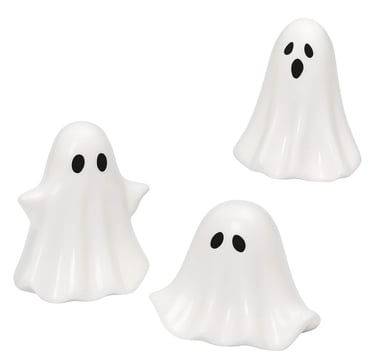 three ceramic ghost's as home decor