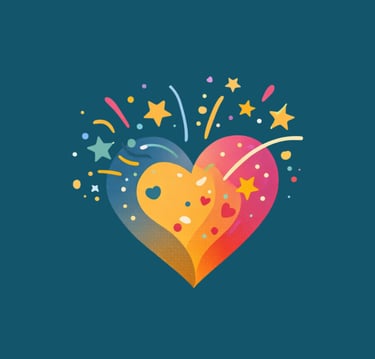 Full Technicolour Logo heart with stars and confetti
