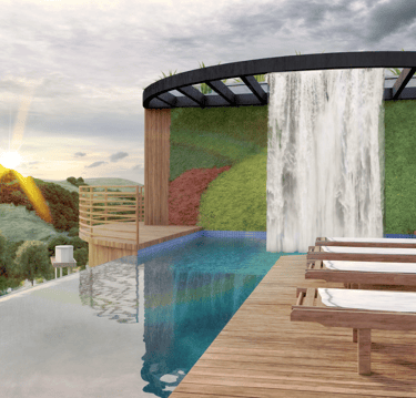 area da piscina com borda infinita de um empreendimento imobiliário