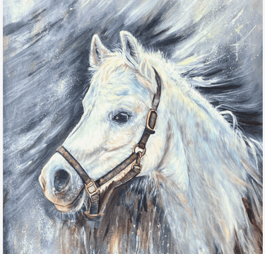 white horse painting - oil painting of a horse