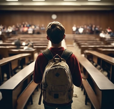 jeune garçon qui s'avance vers des examinateurs