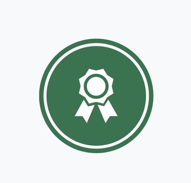 a green badge with a ribbon around it
