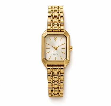 Classic gold bracelet watch on white background.