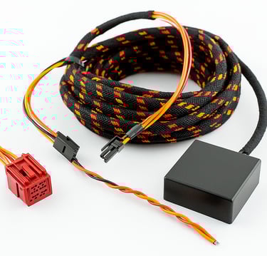 Vehicle-specific towbar wiring kit with control module and connectors for modern car electrics.