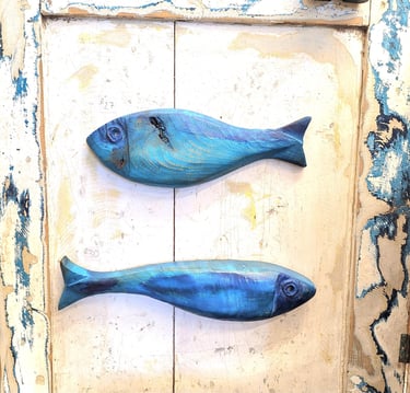 Jack Iredale carved blue fish