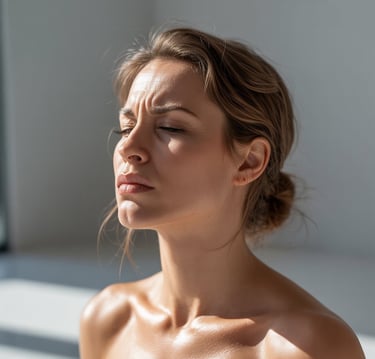 a woman with her eyes closed