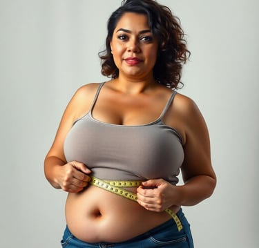 a woman with a measuring tape around her waist