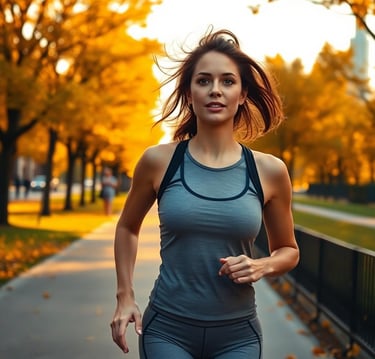 a woman running in a park 