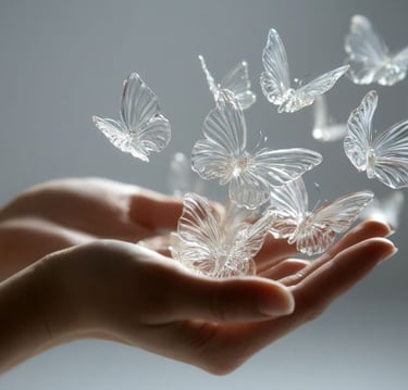 a person holding a bunch of butterflies in their hands