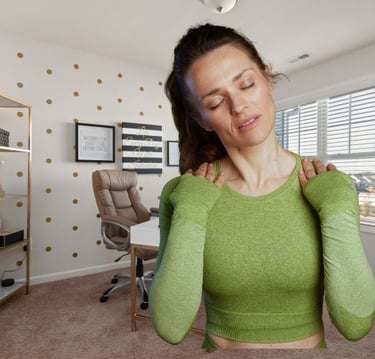 a woman in a green top 