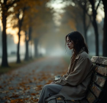 a woman sitting on a bench in a park